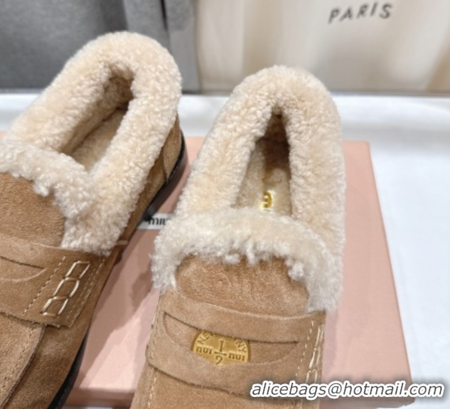 Discount Miu Miu Suede and Wool Loafers with Coin Beige 5D530E 1025062 2025
