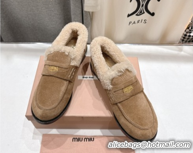 Discount Miu Miu Suede and Wool Loafers with Coin Beige 5D530E 1025062 2025