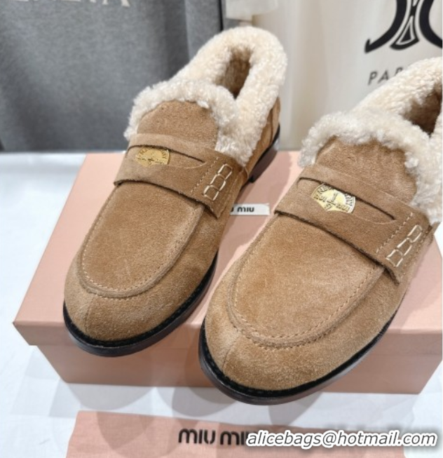 Discount Miu Miu Suede and Wool Loafers with Coin Beige 5D530E 1025062 2025