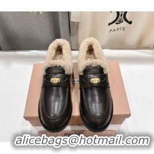 Good Product Miu Miu Bleached Leather and Wool Loafers with Coin Black 5D530E 1025063 2025
