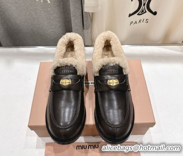 Good Product Miu Miu Bleached Leather and Wool Loafers with Coin Black 5D530E 1025063 2025