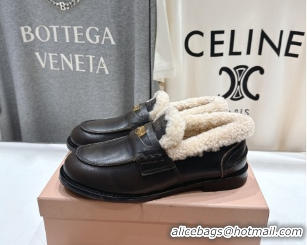 Good Product Miu Miu Bleached Leather and Wool Loafers with Coin Black 5D530E 1025063 2025