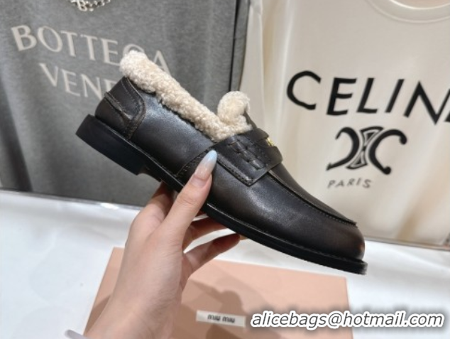 Good Product Miu Miu Bleached Leather and Wool Loafers with Coin Black 5D530E 1025063 2025
