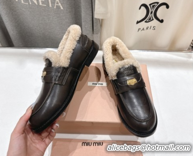 Good Product Miu Miu Bleached Leather and Wool Loafers with Coin Black 5D530E 1025063 2025