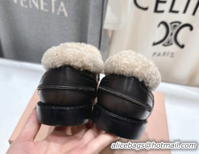 Good Product Miu Miu Bleached Leather and Wool Loafers with Coin Black 5D530E 1025063 2025