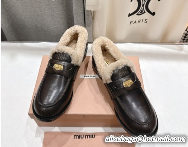 Good Product Miu Miu Bleached Leather and Wool Loafers with Coin Black 5D530E 1025063 2025