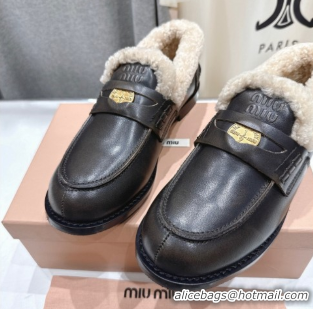 Good Product Miu Miu Bleached Leather and Wool Loafers with Coin Black 5D530E 1025063 2025
