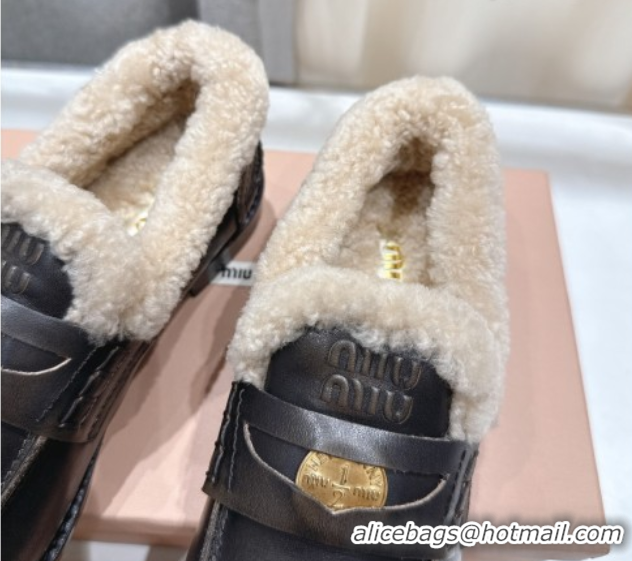Good Product Miu Miu Bleached Leather and Wool Loafers with Coin Black 5D530E 1025063 2025