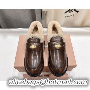 Big Discount Miu Miu Bleached Leather and Wool Loafers with Coin Brown 5D530E 1025064 2025