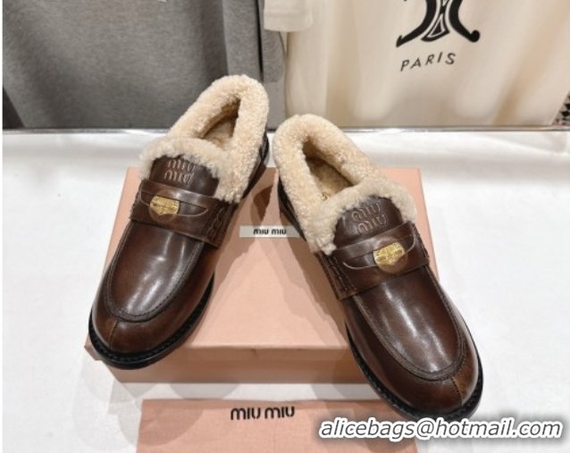 Big Discount Miu Miu Bleached Leather and Wool Loafers with Coin Brown 5D530E 1025064 2025