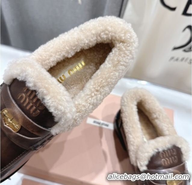 Big Discount Miu Miu Bleached Leather and Wool Loafers with Coin Brown 5D530E 1025064 2025