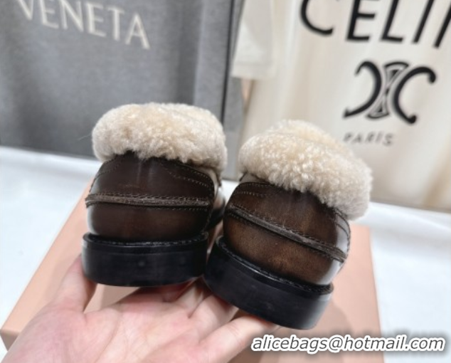 Big Discount Miu Miu Bleached Leather and Wool Loafers with Coin Brown 5D530E 1025064 2025