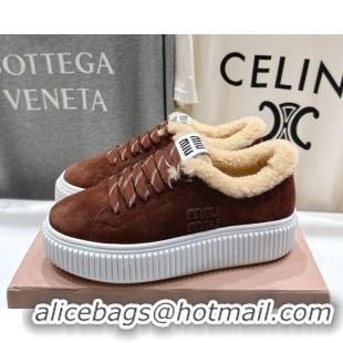 Grade Quality Miu Miu Suede and Shearling Platform Sneakers Brown 5E389E 1025066 2025