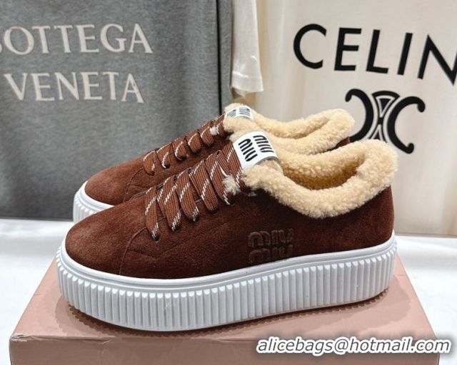 Grade Quality Miu Miu Suede and Shearling Platform Sneakers Brown 5E389E 1025066 2025