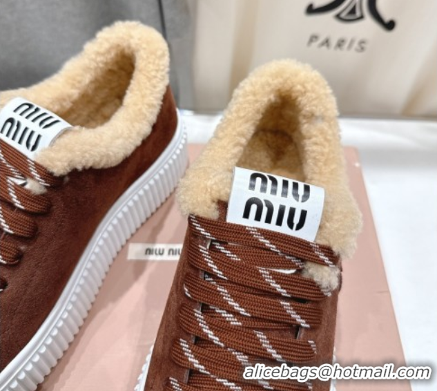 Grade Quality Miu Miu Suede and Shearling Platform Sneakers Brown 5E389E 1025066 2025