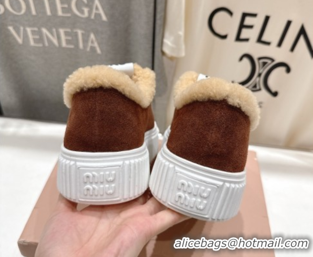 Grade Quality Miu Miu Suede and Shearling Platform Sneakers Brown 5E389E 1025066 2025