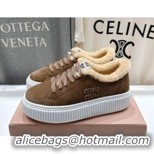 Unique Discount Miu Miu Suede and Shearling Platform Sneakers Beige 5E389E 1025067 2025
