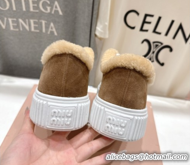 Unique Discount Miu Miu Suede and Shearling Platform Sneakers Beige 5E389E 1025067 2025
