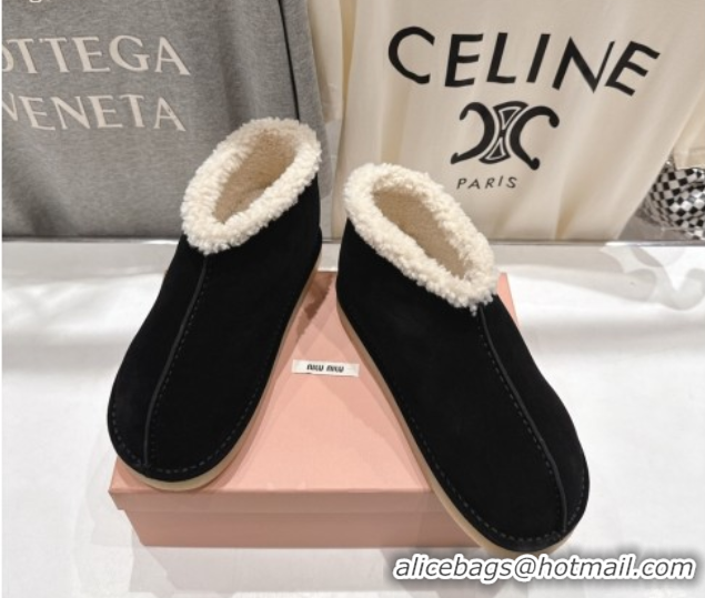 Charming Miu Miu Suede and Shearling Snow Boots Black MM102503 1025070 2025
