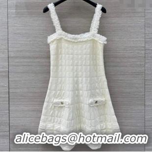 Spot Bulk Chanel Quilted Silk and Cotton Dress 1015 White 2025
