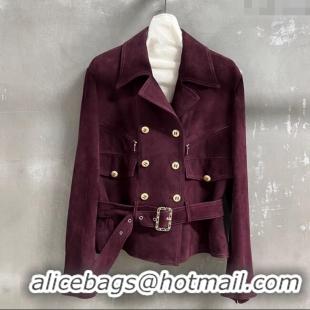 Buy Discount Chanel Suede Jacket CH101505 Burgundy 2025