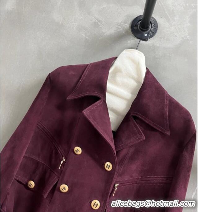 Buy Discount Chanel Suede Jacket CH101505 Burgundy 2025