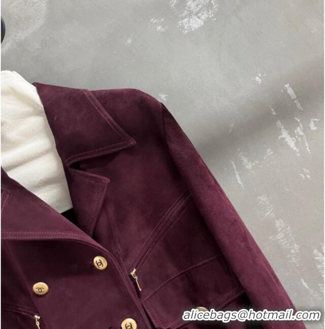 Buy Discount Chanel Suede Jacket CH101505 Burgundy 2025