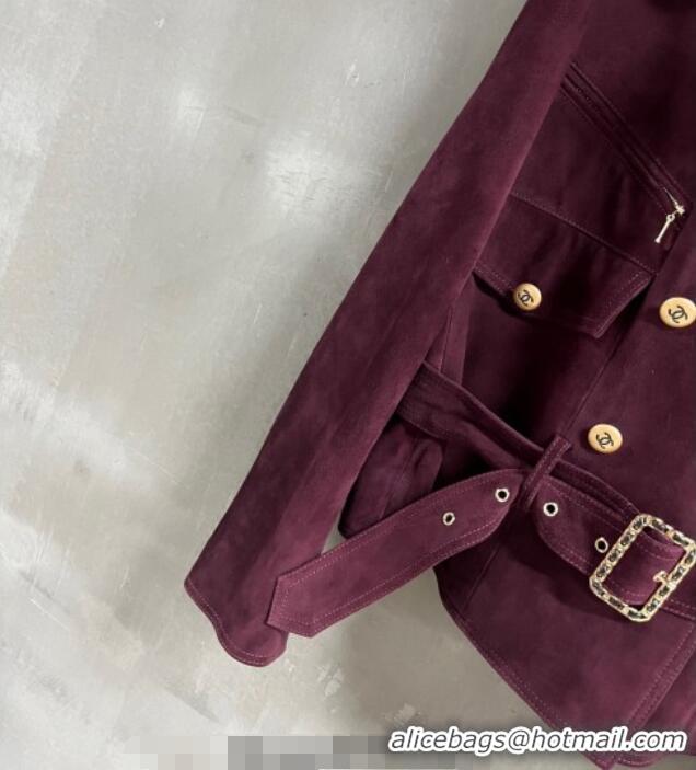 Buy Discount Chanel Suede Jacket CH101505 Burgundy 2025