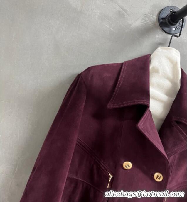 Buy Discount Chanel Suede Jacket CH101505 Burgundy 2025