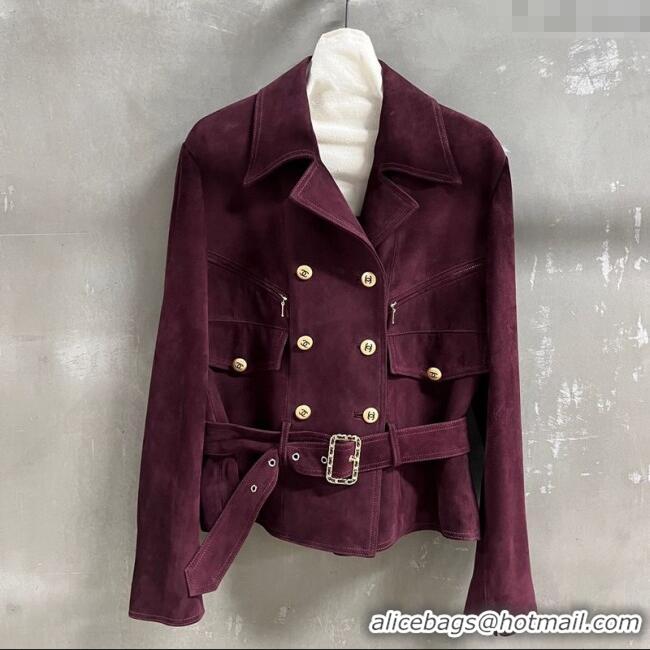 Buy Discount Chanel Suede Jacket CH101505 Burgundy 2025