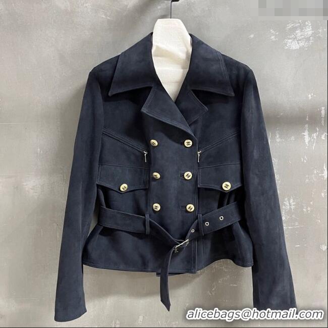 New Cheap Chanel Suede Jacket CH101505 Blue 2025