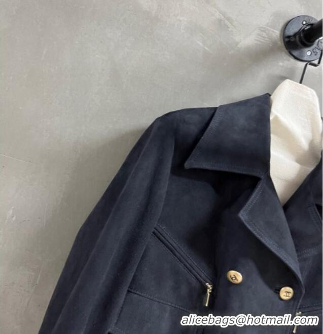 New Cheap Chanel Suede Jacket CH101505 Blue 2025