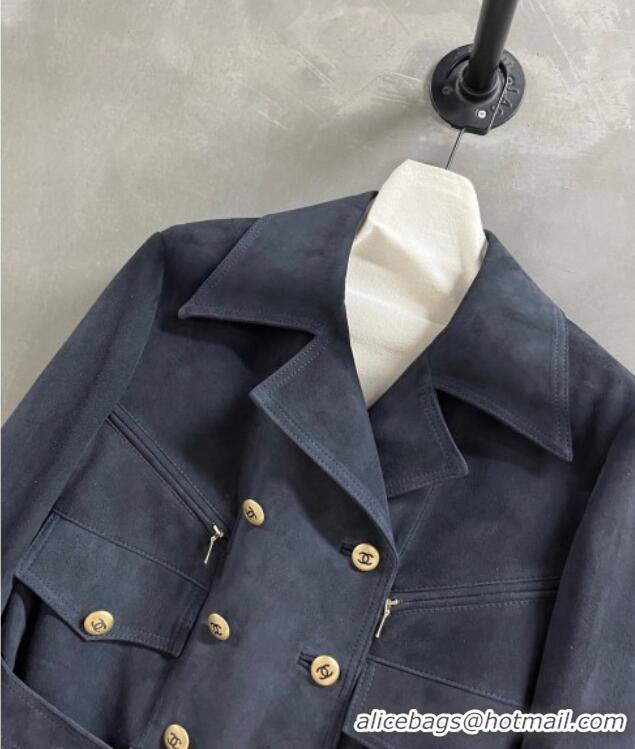 New Cheap Chanel Suede Jacket CH101505 Blue 2025