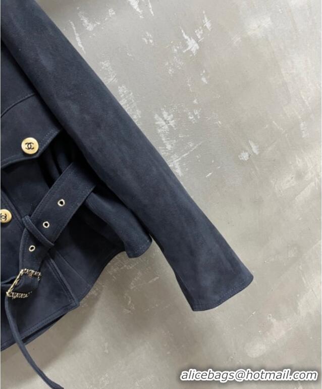 New Cheap Chanel Suede Jacket CH101505 Blue 2025