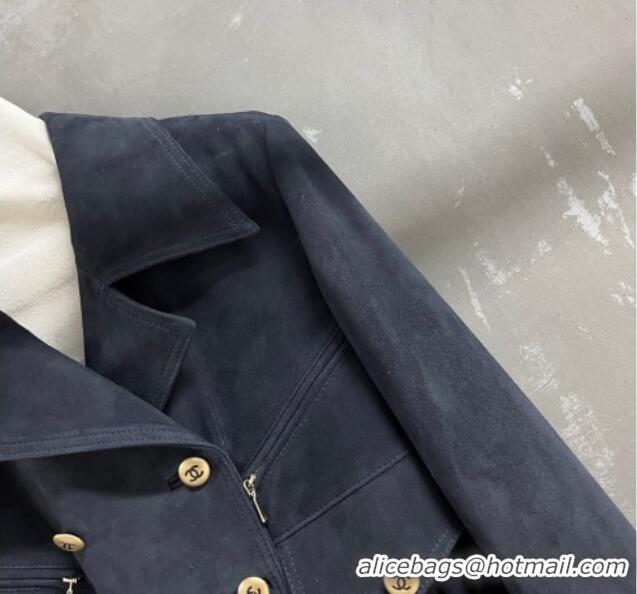 New Cheap Chanel Suede Jacket CH101505 Blue 2025