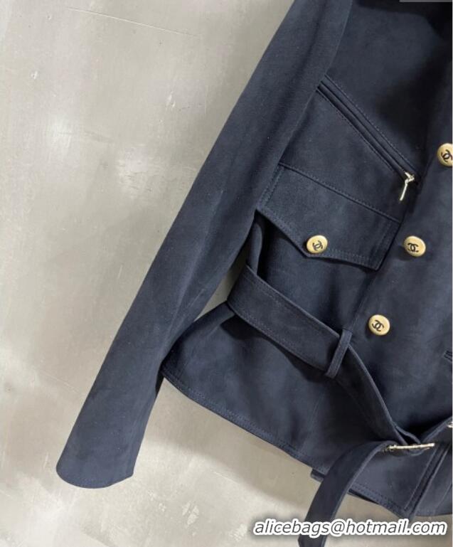 New Cheap Chanel Suede Jacket CH101505 Blue 2025