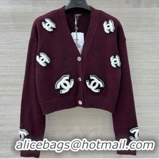Spot Bulk Chanel CC Wool Cardigan CH101506 Burgundy 2025