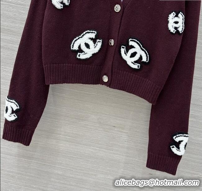 Spot Bulk Chanel CC Wool Cardigan CH101506 Burgundy 2025