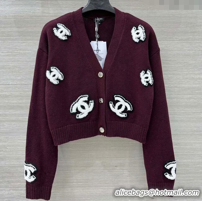 Spot Bulk Chanel CC Wool Cardigan CH101506 Burgundy 2025