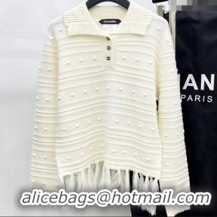 Spot Bulk Chanel Wool Blend Polo Sweater with Tassel 1015 White 2025