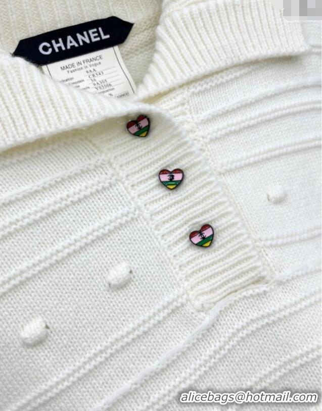 Spot Bulk Chanel Wool Blend Polo Sweater with Tassel 1015 White 2025