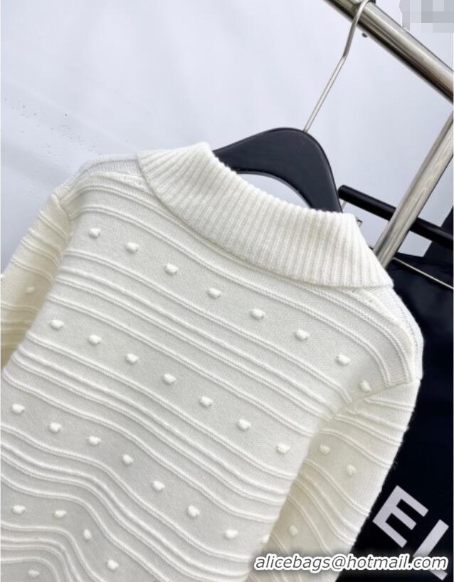 Spot Bulk Chanel Wool Blend Polo Sweater with Tassel 1015 White 2025