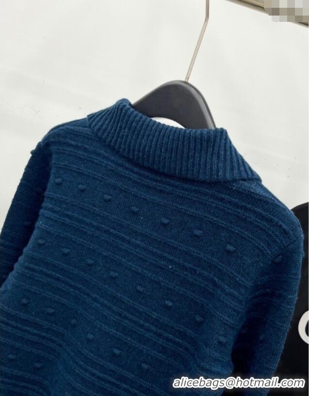 New Cheap Chanel Wool Blend Polo Sweater with Tassel 1015 Blue 2025