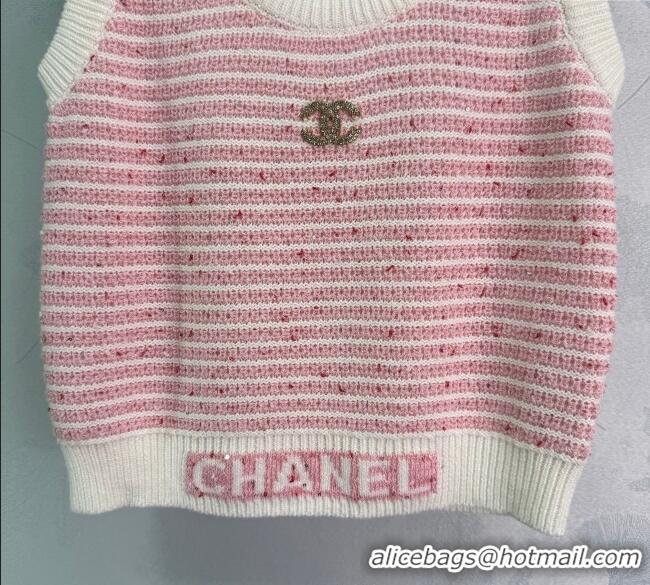 Spot Bulk Chanel Wool Knit Vest CH101508 Pink/White 2025
