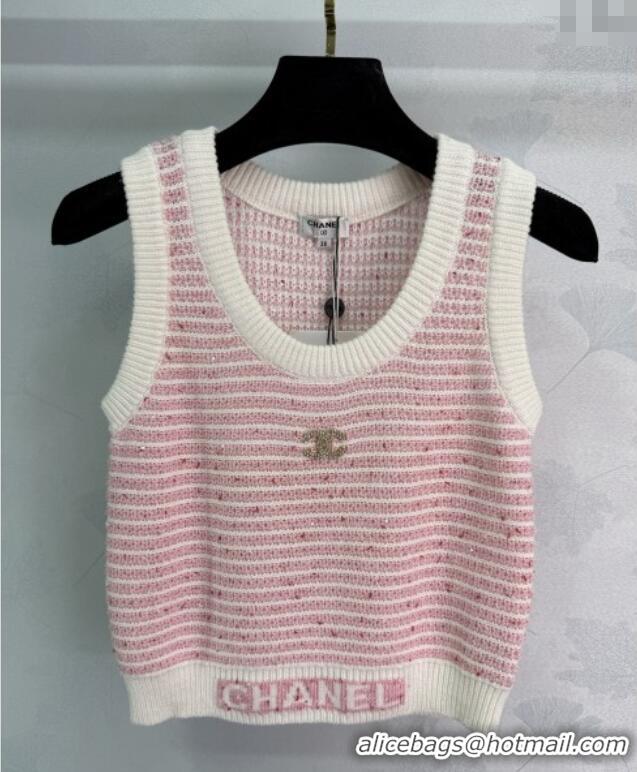 Spot Bulk Chanel Wool Knit Vest CH101508 Pink/White 2025