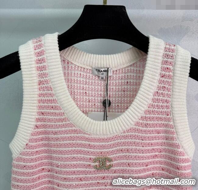 Spot Bulk Chanel Wool Knit Vest CH101508 Pink/White 2025