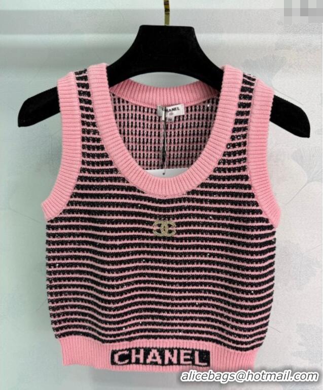 New Cheap Chanel Wool Knit Vest CH101508 Pink/Black 2025
