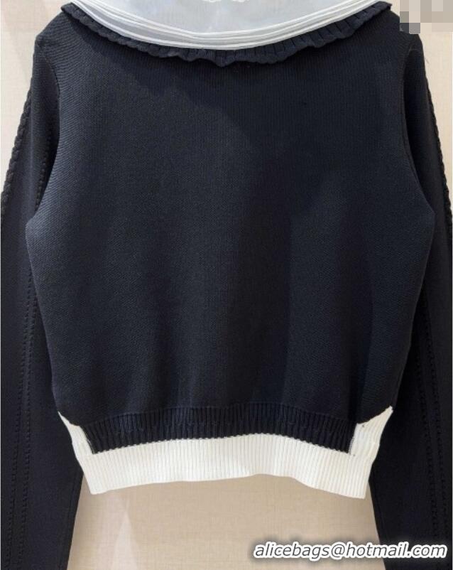 Buy Cheap Chanel Cotton Wool Cardigan with Mesh Trim 1015 Black 2025