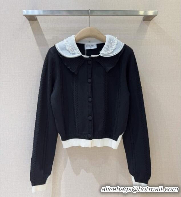 Buy Cheap Chanel Cotton Wool Cardigan with Mesh Trim 1015 Black 2025