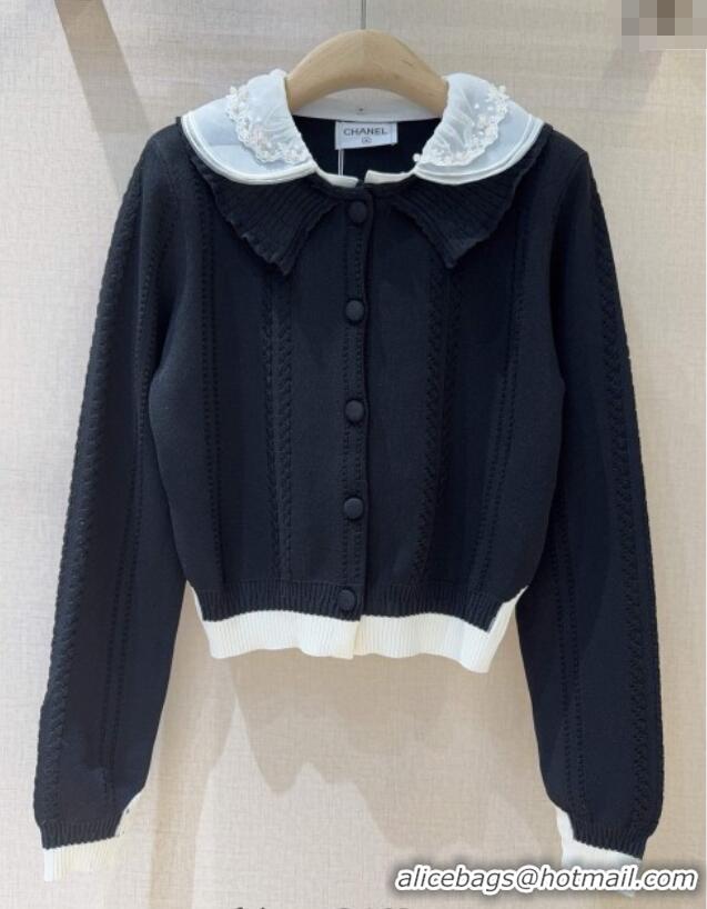 Buy Cheap Chanel Cotton Wool Cardigan with Mesh Trim 1015 Black 2025